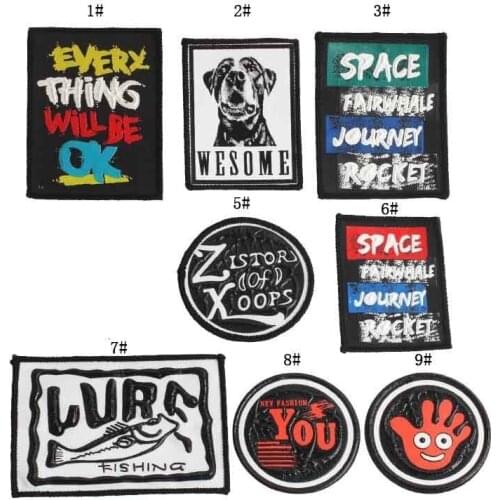 1PCS personality printing Patch Letter Dog fish Patches For Clothing Jackalope Embroidered Iron On Appliques Sasquatch Stickers