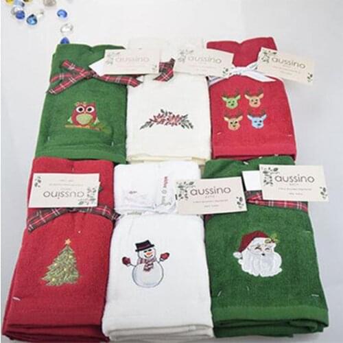1pc New Decorative Luxury Hand Towel Set Christmas Towel Gift Embroidered Tree Snowman Santa Claus Towel Kitchen Dish Towels Red