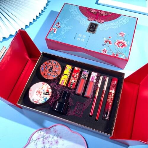 10Pc Oriental Classic Makeup Set Gift Box Air Cushion BB Fine Fixing Powder Sexy Moisturizing Lipstick Women Make Up Tool Kit