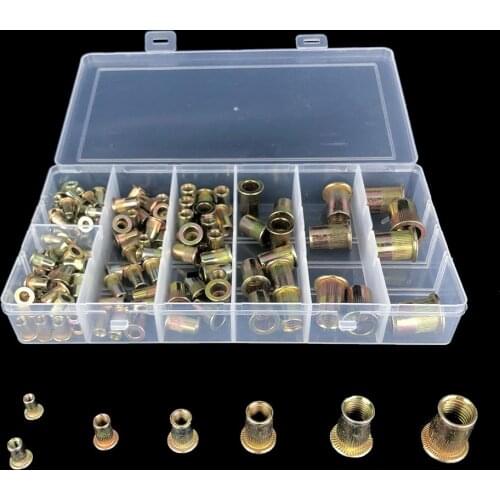 165Pcs/Box M3 M4 M5 M6 M8 M10 M12 Color Zinc Plated Rivet Nuts Metric And Inch Combination Riveting Vertical Grain Nut Set
