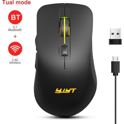 2.4GHz Bluetooth Gaming Optical Mouse Ergonomic 2400 DPI Adjustable Rechargeable Colorful Backlight Wireless Mice for Laptop PC