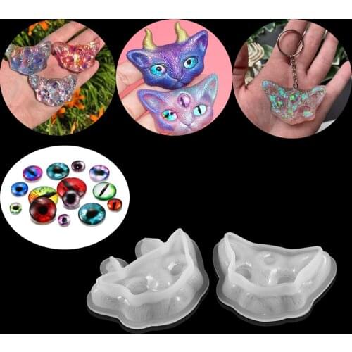 2 Styles Cat Head Silicone Mold Cat Eyes Crystal Epoxy Mold Jewelry Three-eyed Gift Crafts For DIY Pendant Making Clear Cat Mold