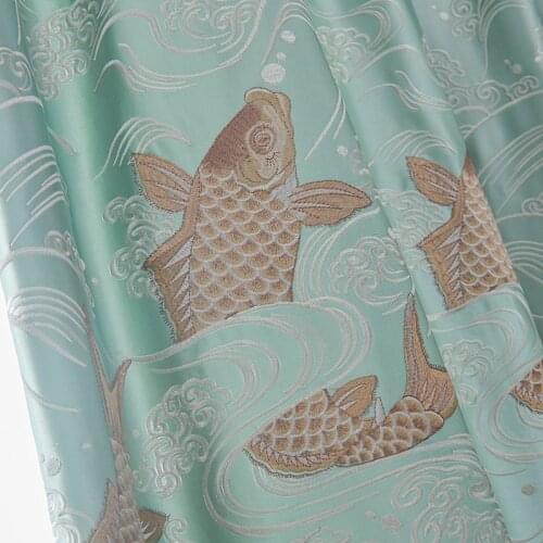 2021 New Chinese Imitation Silk Curtains Finished Products Embroidered Stitching Curtains for Living Dining Room Bedroom