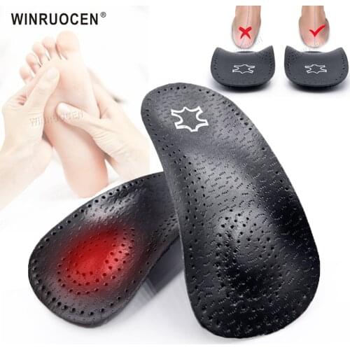 3/4 Leather Orthotic Insole arch support Flat Feet Heel Pain Half Pad Movement Damping Cushion Padding Insole sole Insert
