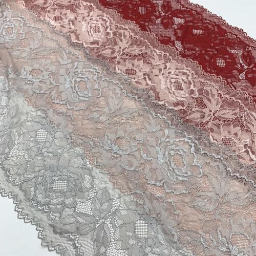 3y/lot Width 24cm Floral elastic Lace Trim Apricot Grey Red Skirt Hem For Clothing Accessories Dress Sewing Applique Costume La