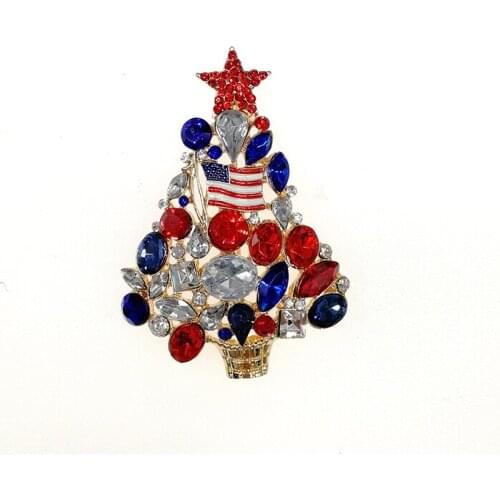 50pcs/lot rhinestone Christmas tree Brooch Pin America USA Flag Brooches