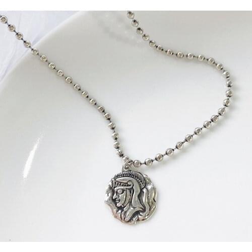 925 Silver Necklace Retro Thai Silver Irregular Portrait Pendant Necklace Hip Hop Punk Style Party Jewelry Couple Necklace