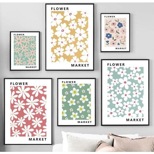 Abstract Light-colored Flower Market Minimalist Wall Art Canvas Painting Posters And Prints Wall Pictures For Living Room Decor
