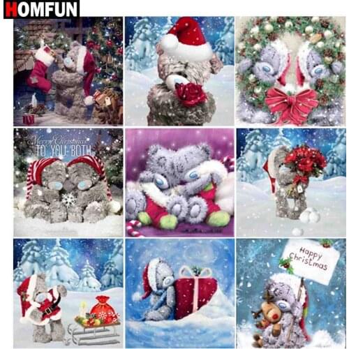 HOMFUN Diamond painting "Cartoon bear christmas" Full Square/Round Drill Wall Decor Inlaid Resin Embroidery Craft Cross stitch