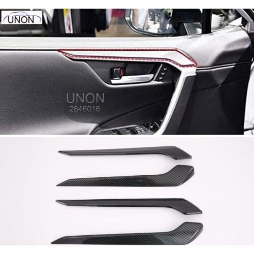 Car Accessories Door Inner Handles Frame Strip Decoration Trim ABS Carbon Fiber Style 4pcs for Toyota RAV4 XA50 2019