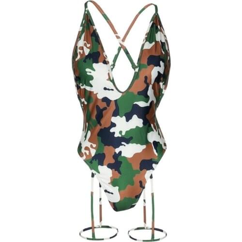 One-Piece Bikini Sling V-neck Bathing Suit, Basic Criss Cross Tie Knot Front Deep V Open Bikini Swimsuit