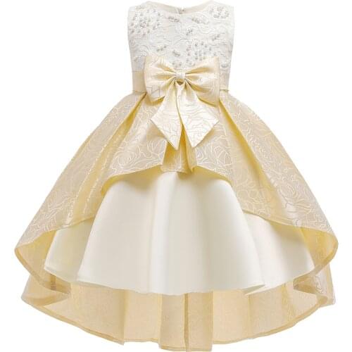 Children Clothes 2020 New Girls Princess Dress Lace Beaded Tail Dress Jacquard Swallowtail Dress Fluffy Gauze Dress 3-8 Years