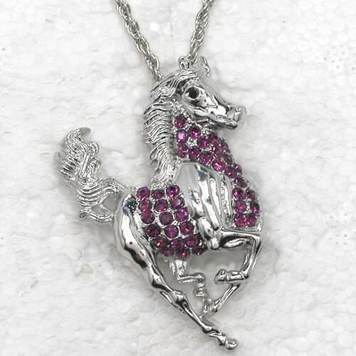 Purple Rhinestone Horse Fashion Pendant Necklaces Chain Jewelry F188 D