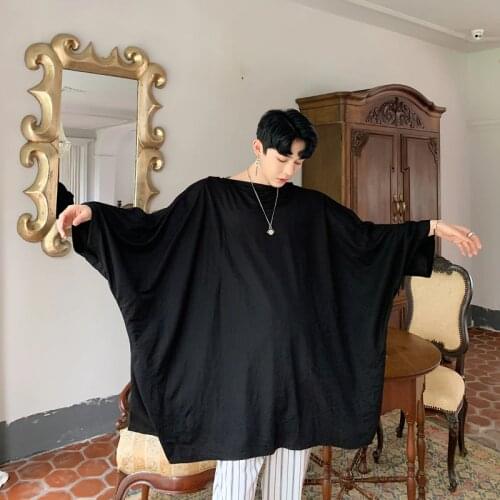 Men Oversize Short Sleeve Loose Black T-shirt Male Streetwear Hip Hop Punk Gothic Casual T Shirt Dress Tees Shirts Cloak