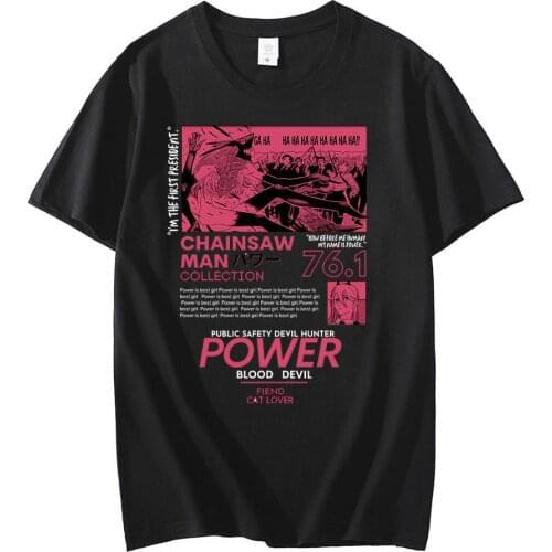 Chainsaw Man Power T Shirt Men Aesthetic Couple Graphic Tees Tops Men Women Oversized Short Sleeve T-shirt Harajuku Kawaii