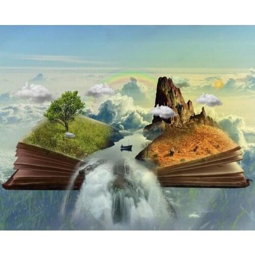 Picture Book Landscape Mosaic Round Diy Diamond Painting Tree Waterfall Diamond Embroidery Cross Stitch Diamond Art Rhinestones