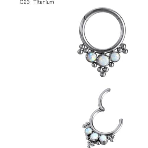10pcs/Lot G23 Titanium Opal New Seamless Hinged Segment Ring Clicker Ear Cartilage Nose Hoop Septum Shine 16Gx8