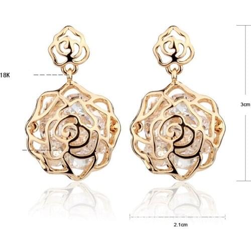 Box store three-dimensional hollow interior flash zircon rose earring