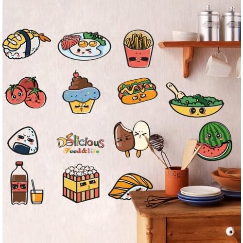 Creative Food Kitchen Wall Stickers for Door Fridge Decoration Art Posters Wall Decals Cooker Wallpaper Home Decor