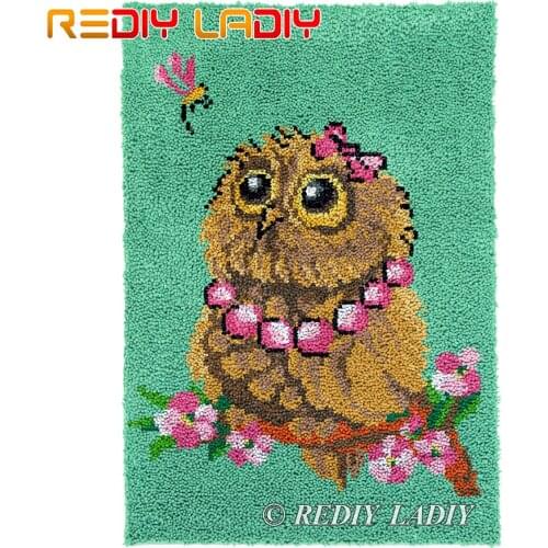 Latch Hook Rug Miss Owl Plush Wall Tapestry Kits DIY Carpet Rug Chunky Yarn Arts & Crafts Crochet Floor Mat Home Decor 58*85cm
