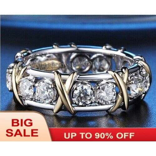 Fashion Jewelry Eternity ring 3mm Gem 5A Zircon stone 10KT yellow White Gold filled Women Engagement Wedding Band Ring