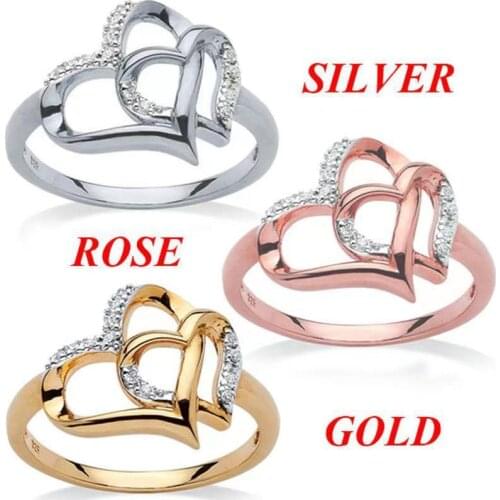 New Fashion Jewelry European And American Fashion Sweet Hollow Heart-to-Heart Female Engagement Ring For Girlfriend Accessories