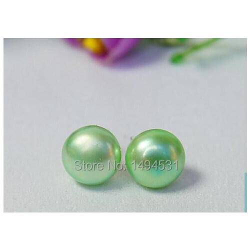 Wholesale Pearl Jewelry, Bridesmaid Wedding Gift Earrings,Green Genuine Freshwater Pearl Earring ,Sterling Silvers Stud NE-98