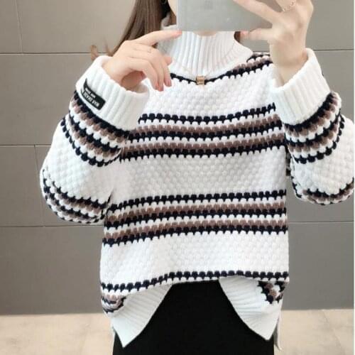 WEIHAOBANG 2021 Autumn Winter New Womens High Neck Pullover Knitted Sweater Loose Long Sleeve Knitting Sweater