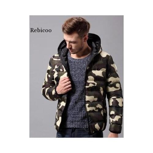 Autumn Winter Mens Hooded Camouflage Parkas Down Jacket Male Slim Fit Cotton Padded Coat Men Green Red Outerwear Coat