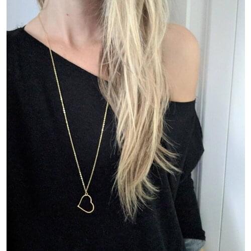 HebeDeer Heart Necklaces Chain Long Necklace Jewelry Girls Women Yellow Gold Color Vintage Trendy Choker Classic Collares
