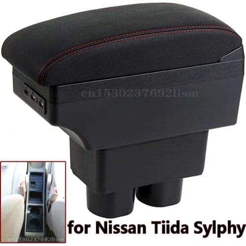 For Nissan Tiida car armrest USB interface storage box ABS arm rest styling interior center console accessories auto
