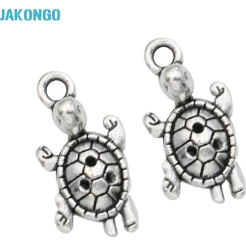 JAKONGO Antique Silver Plated Tortoise Charms Turtle Pendants for Jewelry Making Bracelet DIY Handmade Craft 22x13mm 10pcs/lot