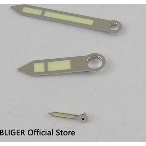 Luxury BLIGER green color silver color edge 316L stainless steel luminous watch hands fit 6497 6498 ST3600 3620 Movement HS3