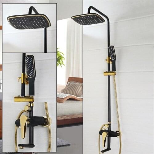 Bathroom Luxury Oil Rubbed Bronze with some golden polished Shower Faucet Set ABS shower head wall mounted shower set