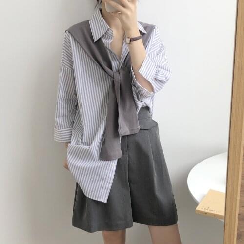 Spring new thin shawl striped loose blouse design feeling sunscreen shirt CS013