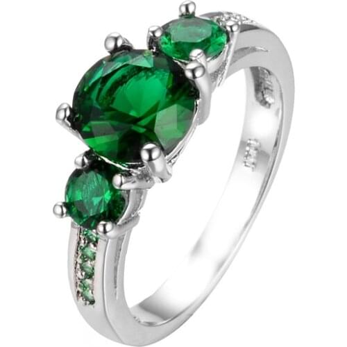Vintage Female Green Crystal Stone Ring Classic Silver Color Engagement Ring Trendy Bridal Round Thin Wedding Rings For Women