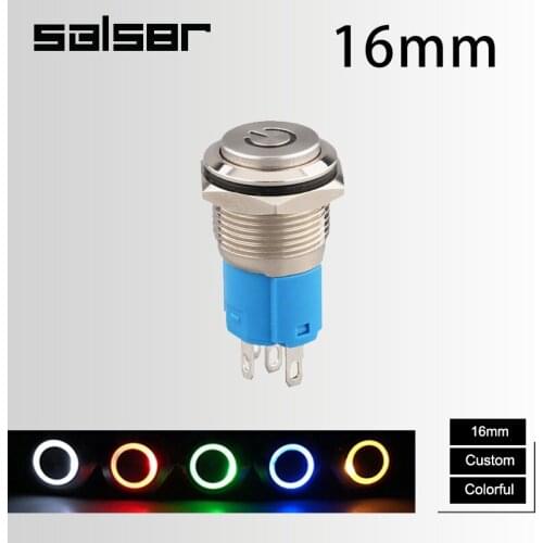 16mm DIY Lamp Momentary Reset / Latching Locking Electrical Power Supply Waterproof 3/5 Pins Metal Push Button Switch