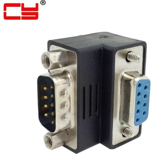Xiwai D-Sub RS232 Female 9Pin Thumbscrew Type Up Right Angled 90 Degree to 9Pin Male Screw Nuts Type Extension Adapter Converter