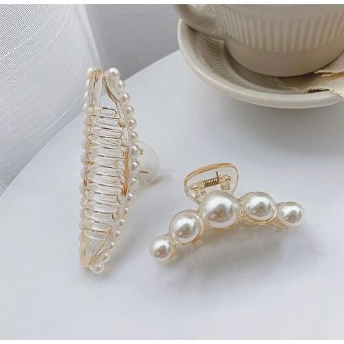 2021 New Korea Simple Women Hair Clips Large Size Solid Color Imitation Pearls Hair Claws for Girl Fashion Hair Accessories