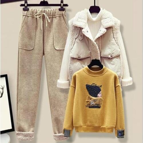 3 Piece Set Sleeveless Waistcoat + Print Tops + Casual Pants Suit Autumn Winter Clothes Women Three-piece Sets 2021 X545