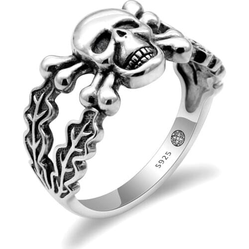 925 Sterling Silver Skull Men Ring Skeleton Pirate Do Old Thai Silver Ring For Men Women Gothic Punk Biker Jewelry