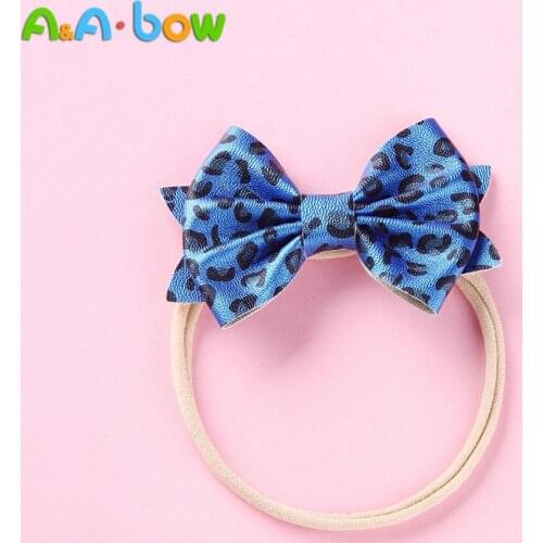 1PCS Leopard Bow Nylon Headband for Baby Girls, Leather Print Bowknot Hair Accessories ,Cute Headwear Hairbands Birthday Gifts