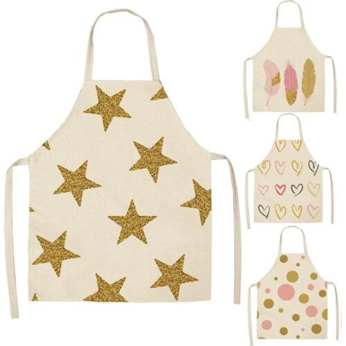 1 Pcs Simple Pink Gold Series Cotton Linen Aprons Home Cooking Baking Coffee Shop Cleaning Apron Kitchen Accessory