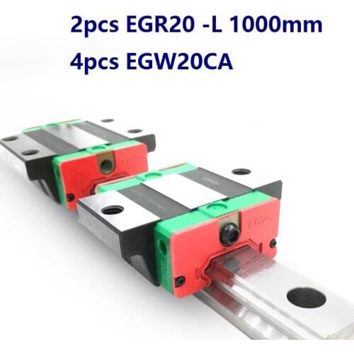 2pcs origial Hiwin rail EGR20 -L 1000mm linear guide + 4pcs EGW20CA flanged carriage blocks for CNC router
