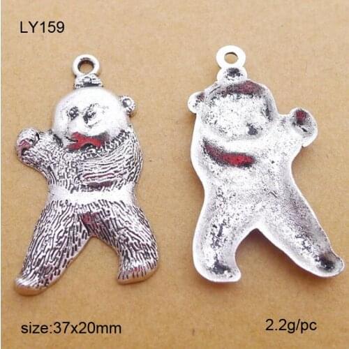 25pcs/lot 37x20mm Zinc Alloy Antique Silver Bear DIY Charms Pendants