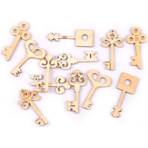 30Pcs Mixed 6 Designs Key Pattern Unfinished Wood DIY Craft Scrapbooking Accessories Home Decor Wooden Ornaments Handmade M1865