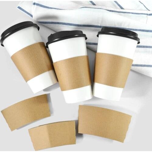 50pcs White thick hot drink paper cup party birthday BBQ favor disposable coffee cup with lid and kraft paper cup sleeves