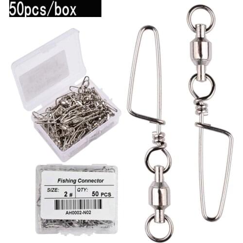 50pcs Fishing Ball Bearing Swivel with Coastlock Snap 0-6# Stainless Barrel Swivels Hook Lure Fishing Connector Tackle Box