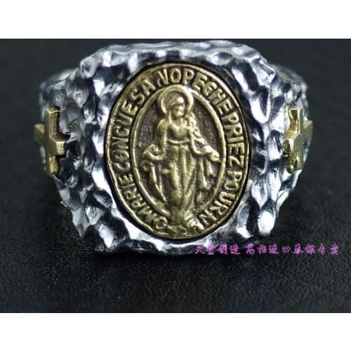925 sterling silver gold Virgin Mary retro Thai silver ring