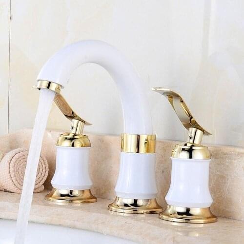 Antique Basin Sink Faucet Hot Cold Water Deck Mount Bathroom Mixer Tap 2 Handles